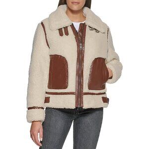 Levi's Cream Sherpa Jacket with Brown Leather Trim